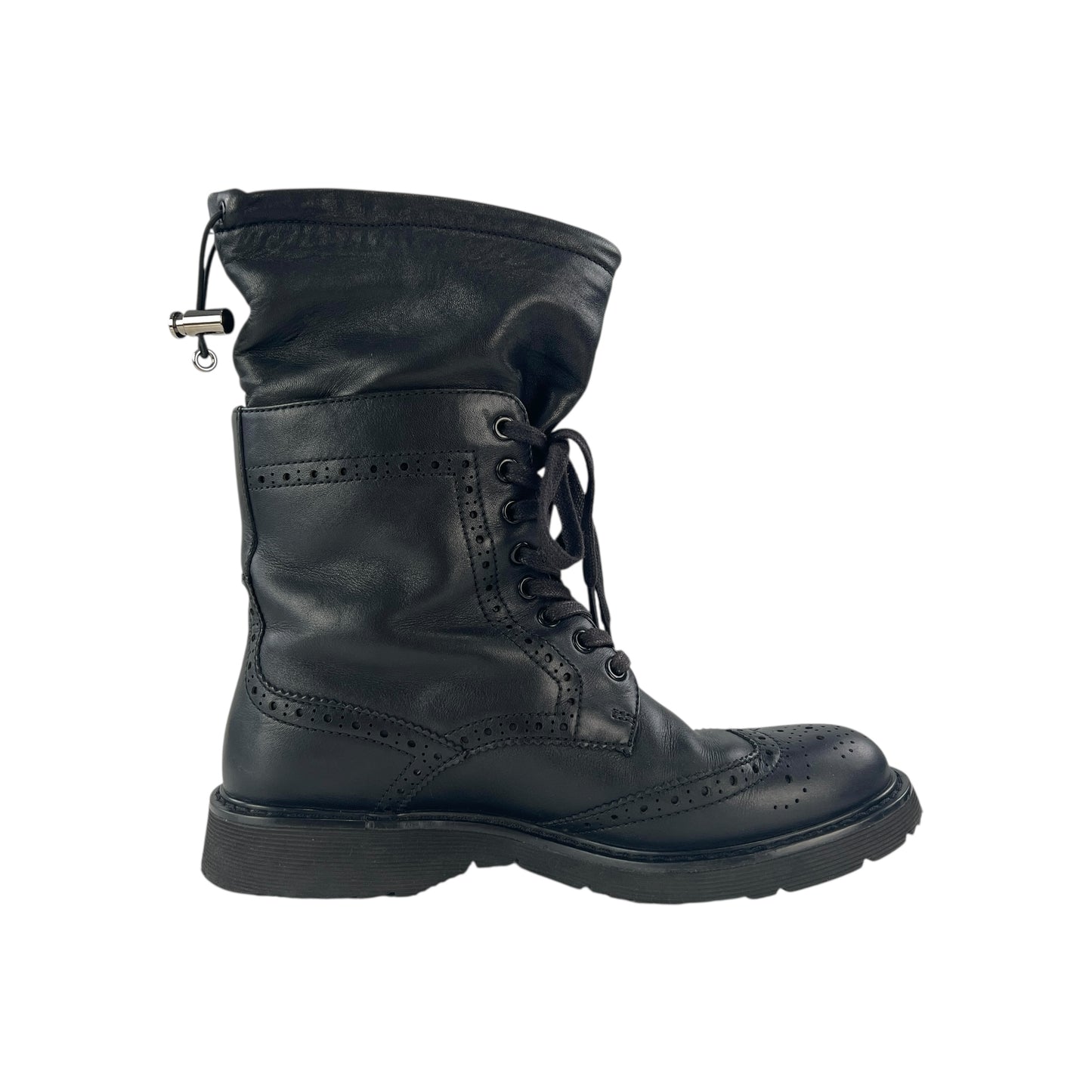 Prada Lambskin Leather Brogue Combat Boots
