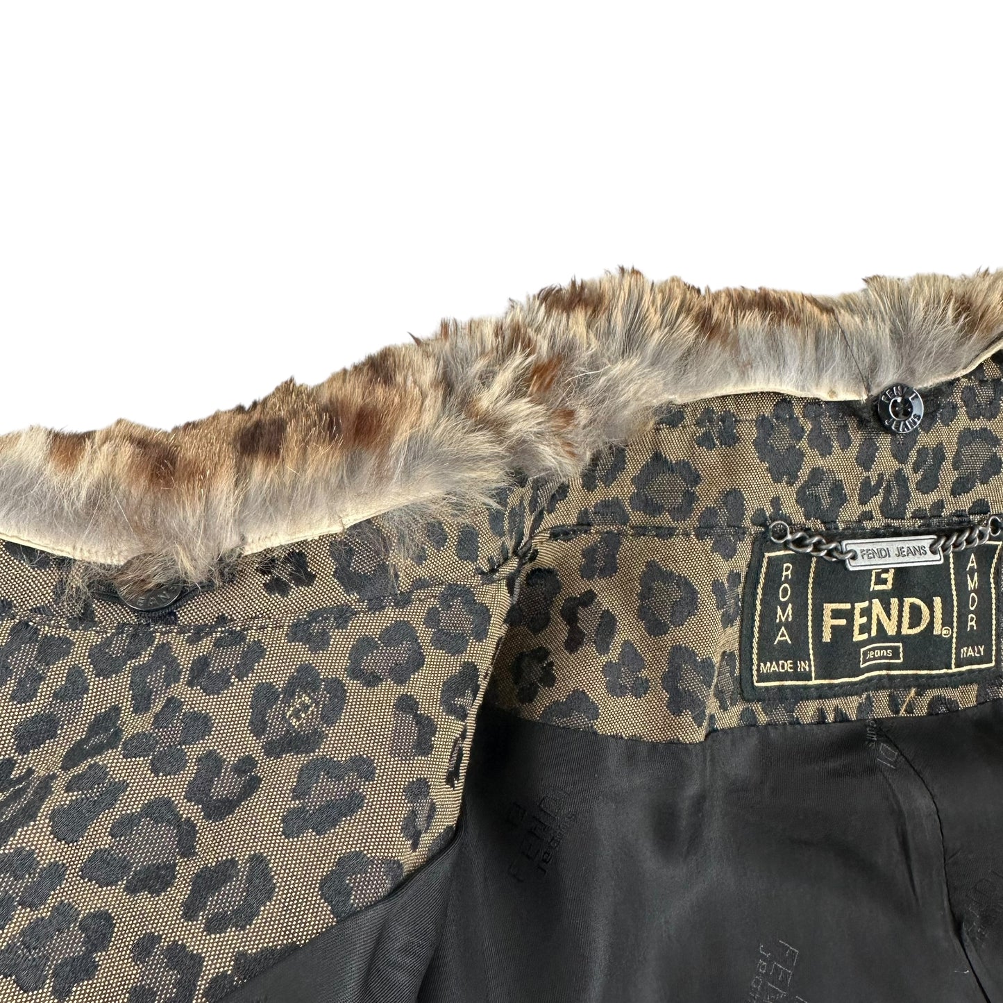 Fendi Vintage Leopard Print Fur Collar Coat