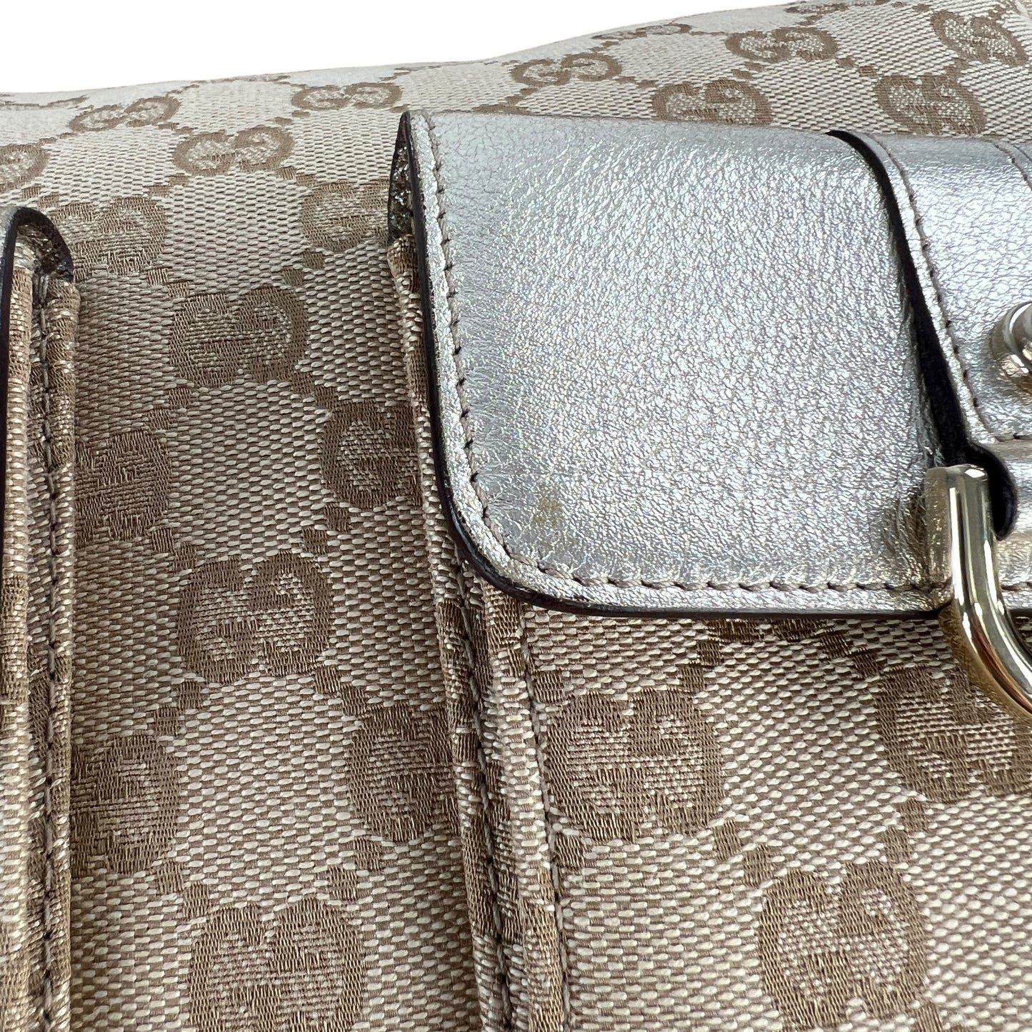 Gucci Monogram Metallic Leather Hobo Bag