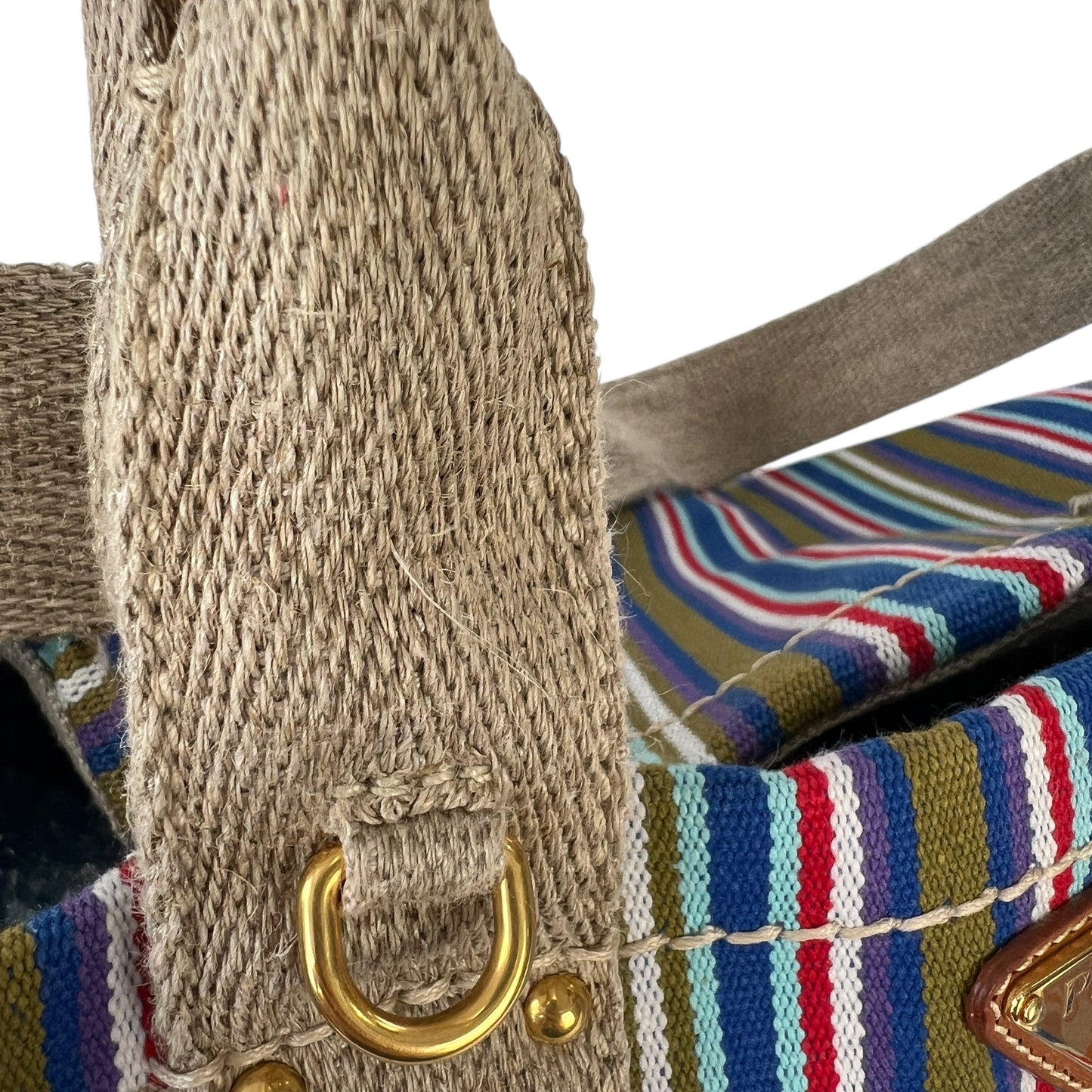 Prada Striped Canapa Tote Bag