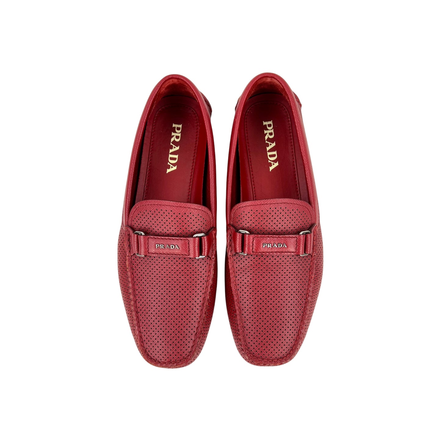 Prada Perforated Saffiano Leather Loafers
