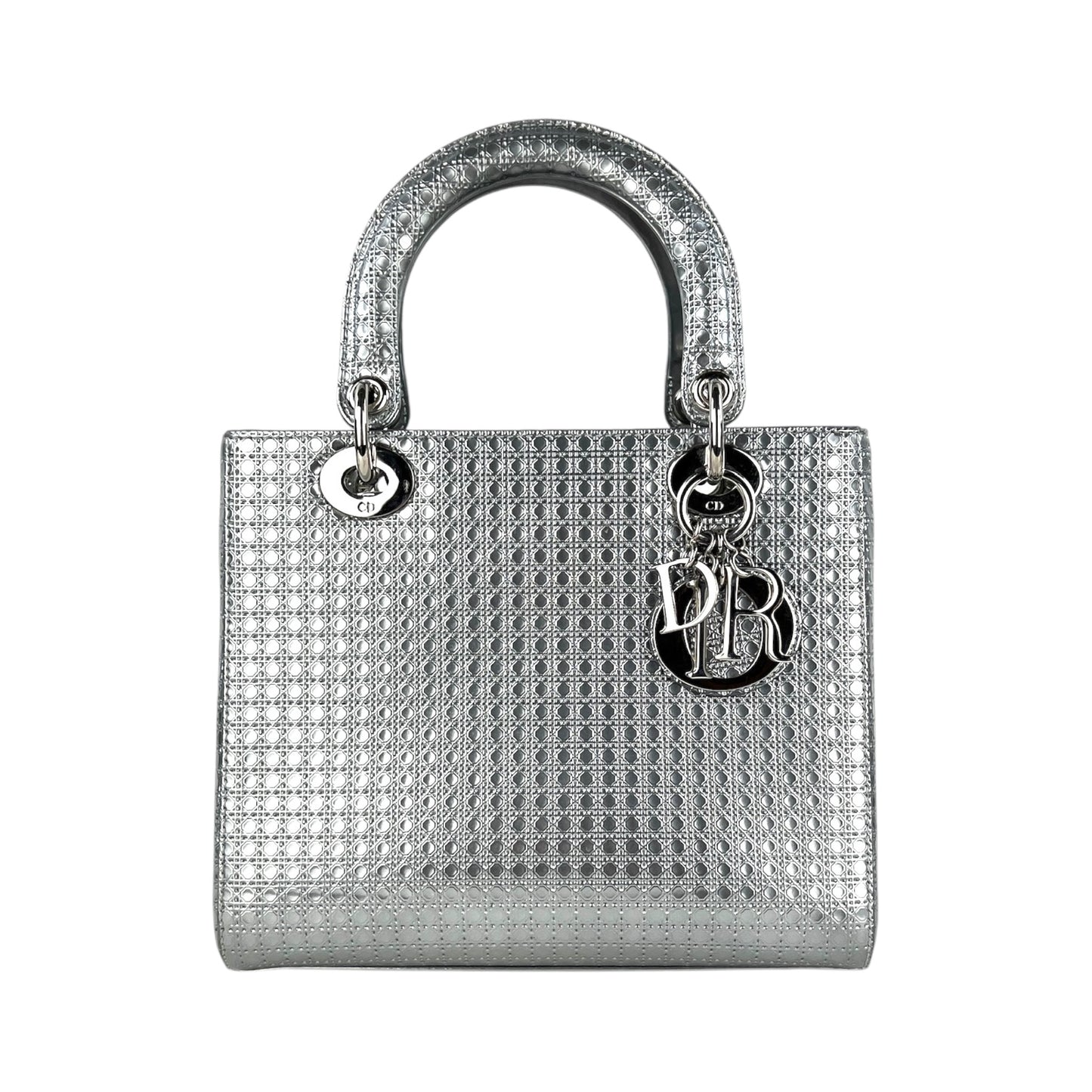 Dior Lady Dior Silver Patent Leather Two-Way Bag
