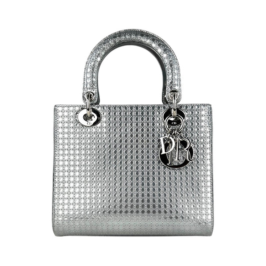 Dior Lady Dior Silver Patent Leather Two-Way Bag