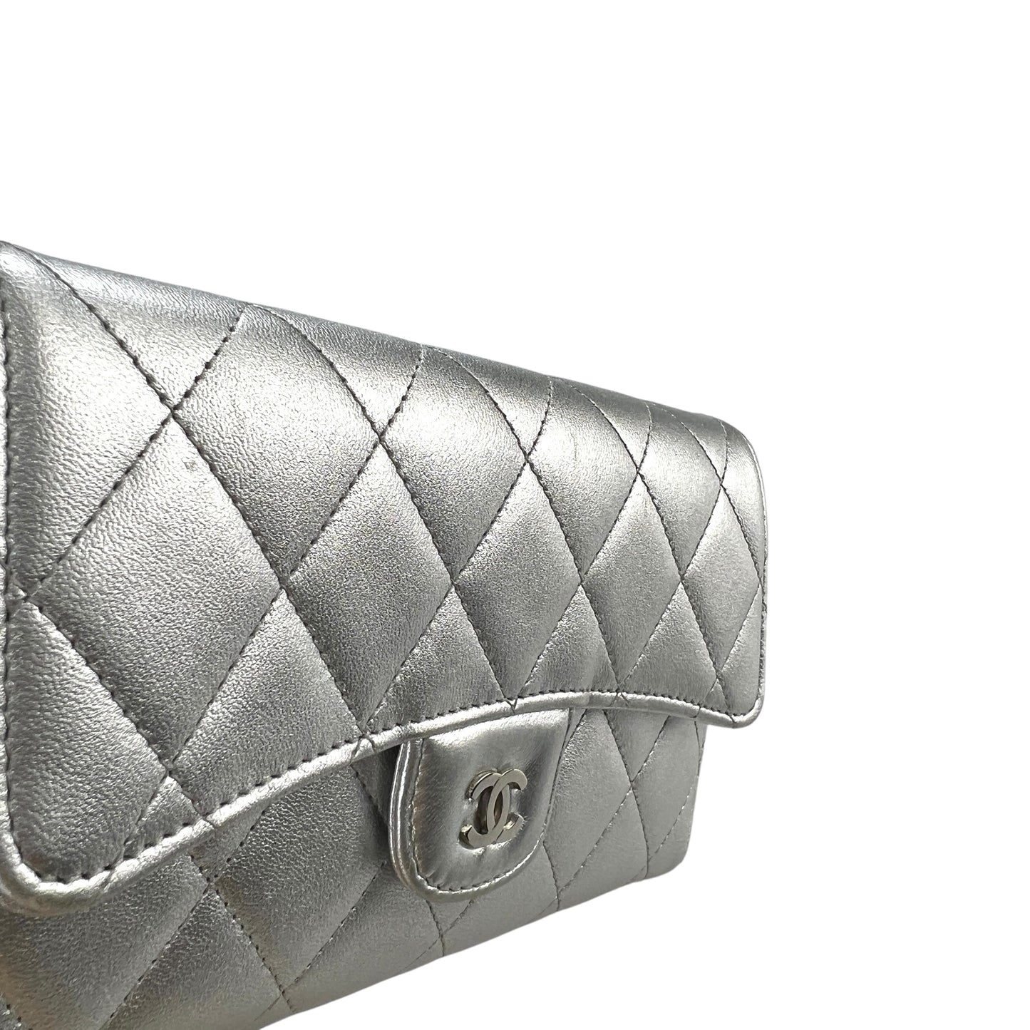 Chanel Matelasse Lambskin Silver Wallet