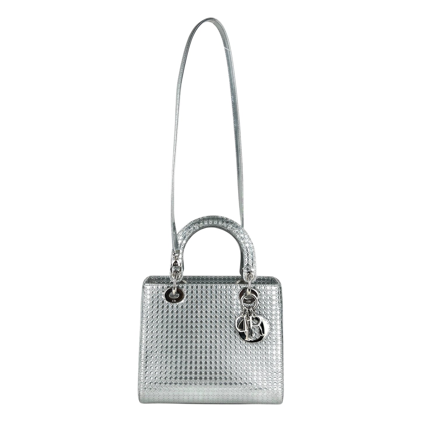 Dior Lady Dior Silver Patent Leather Two-Way Bag