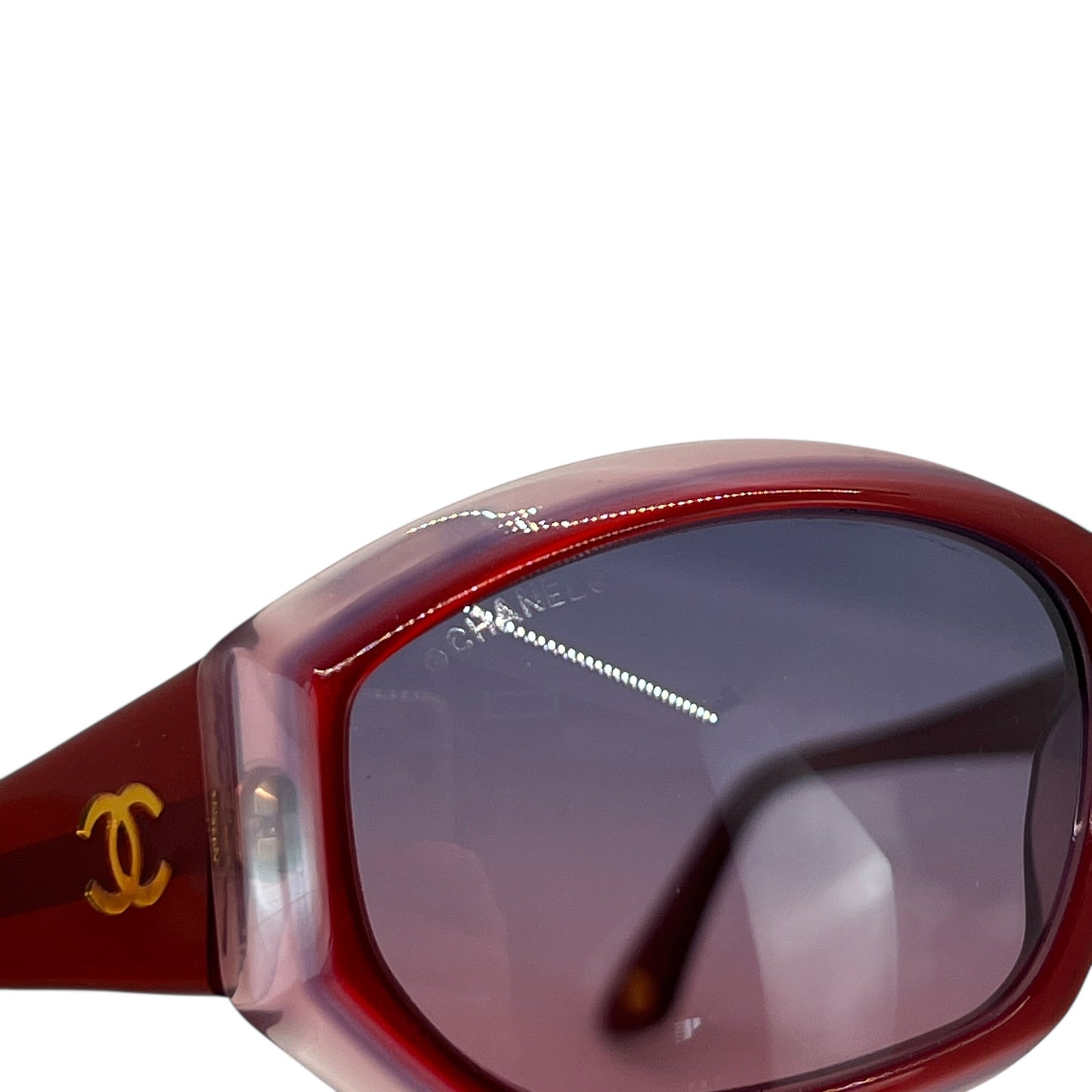 Chanel CC Red Acrylic Sunglasses