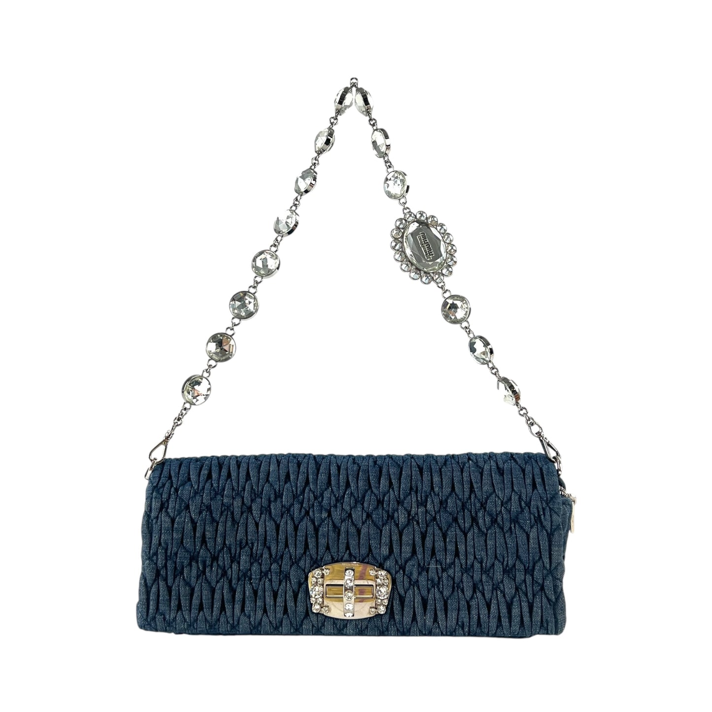 Miu Miu Denim Matelasse Crystal Two-Way Bag