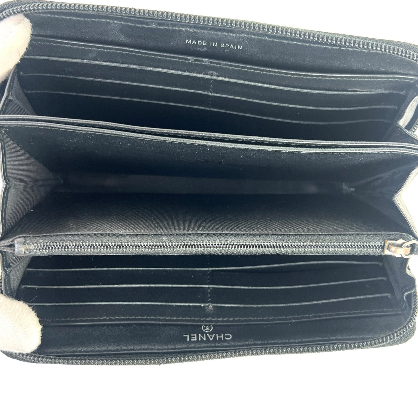 Chanel CC Boy Caviar Leather Zip Around Wallet