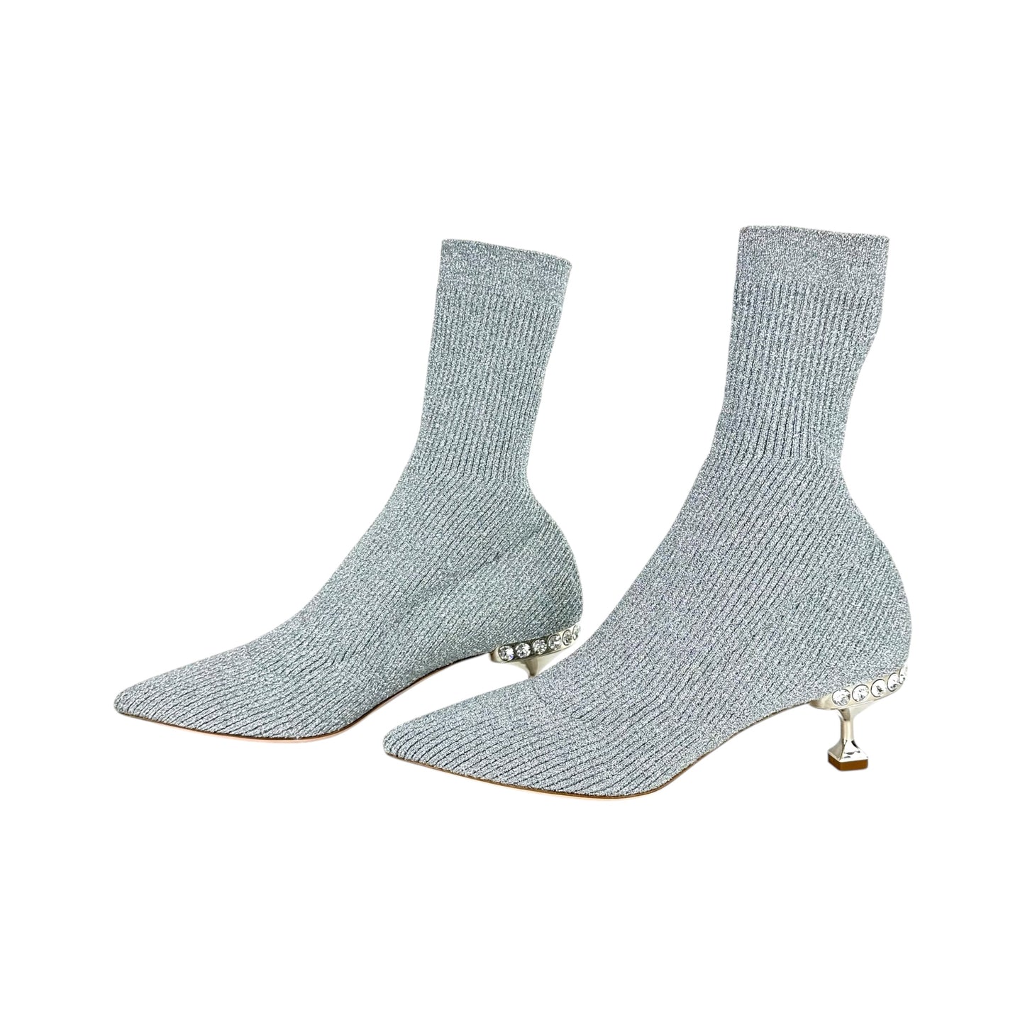 Miu Miu Silver Rhinestone Sock Heeled Boots