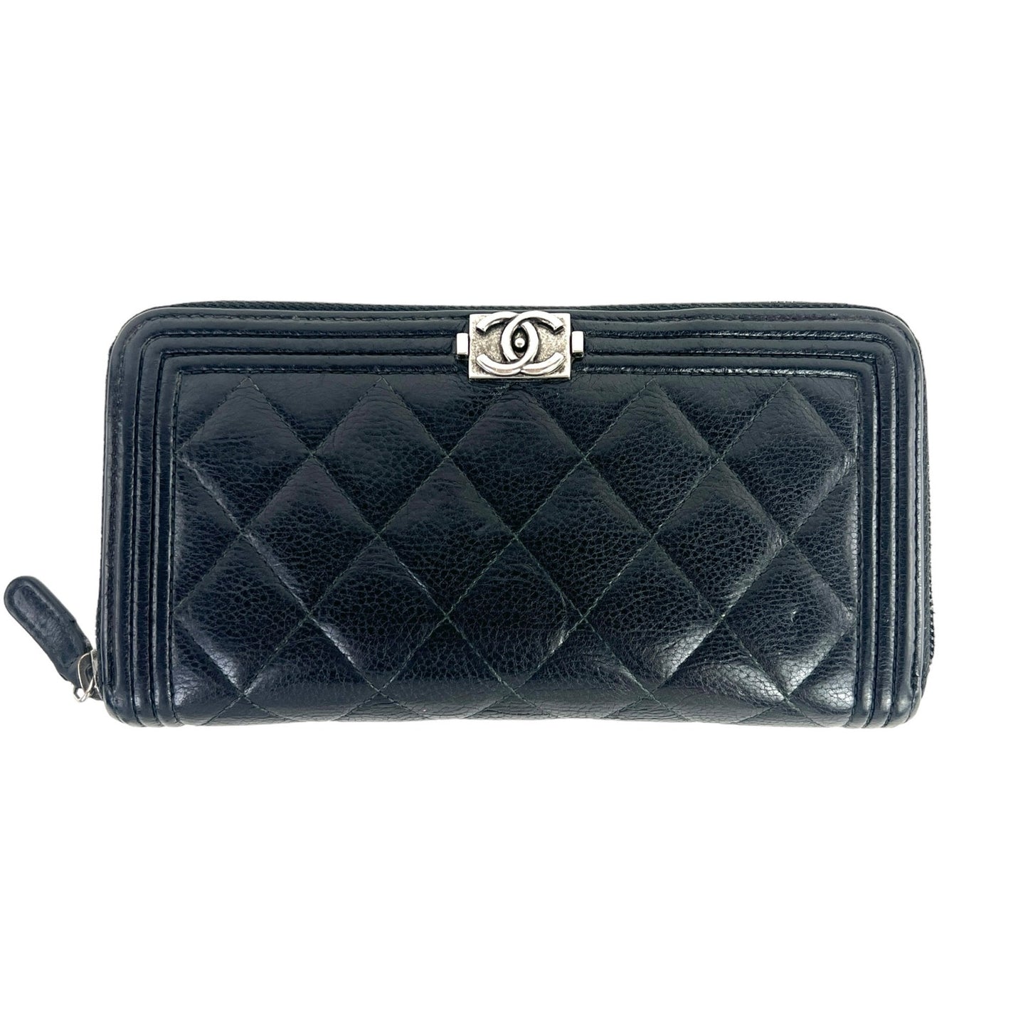 Chanel CC Boy Caviar Leather Zip Around Wallet