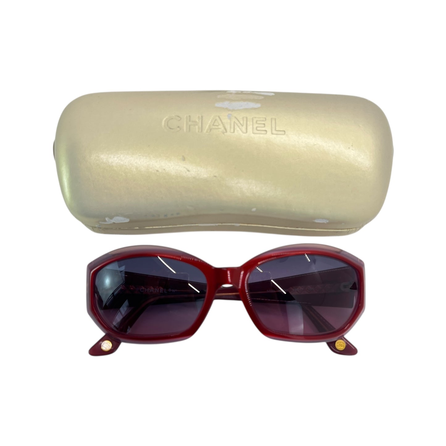 Chanel CC Red Acrylic Sunglasses