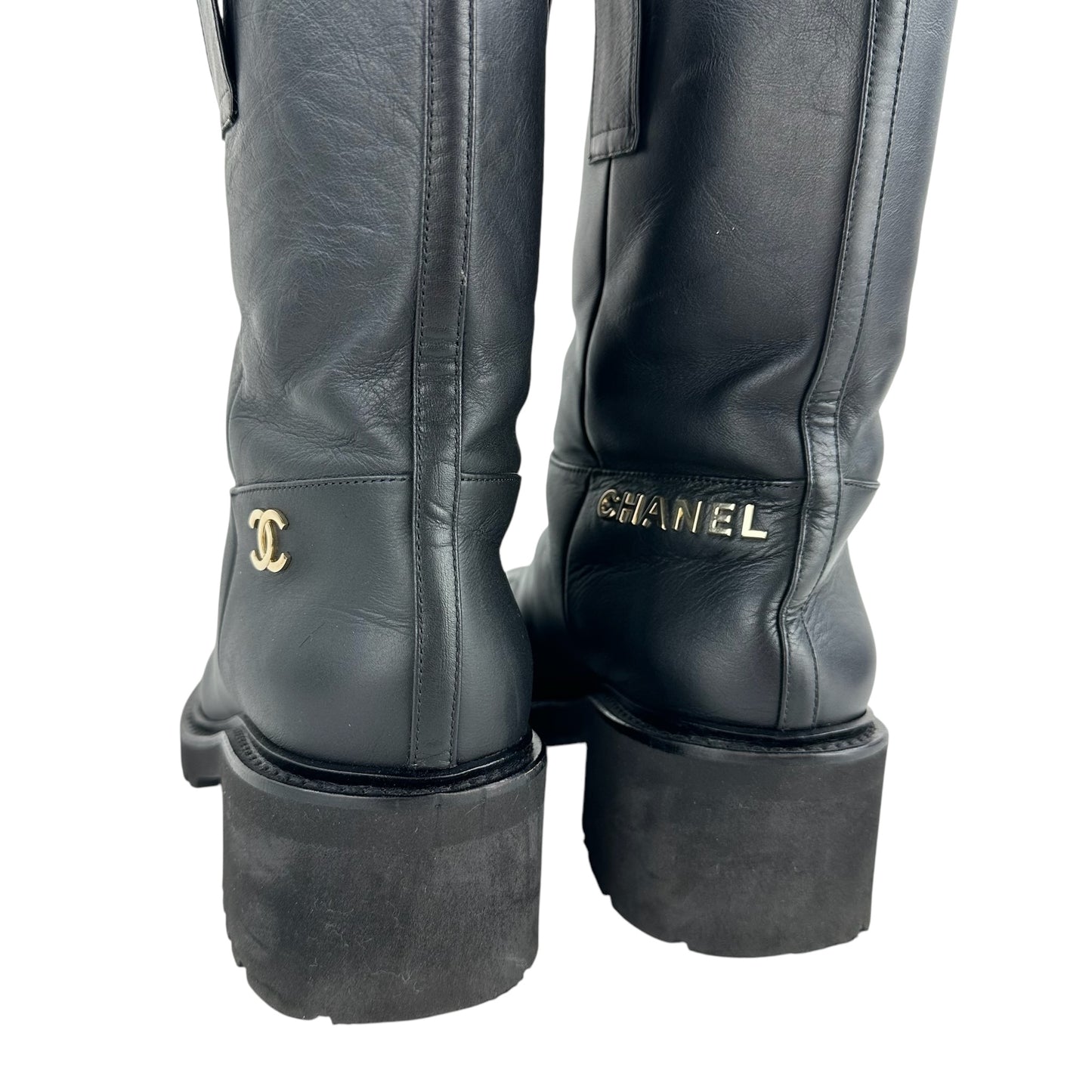 Chanel CC Leather Biker Boots