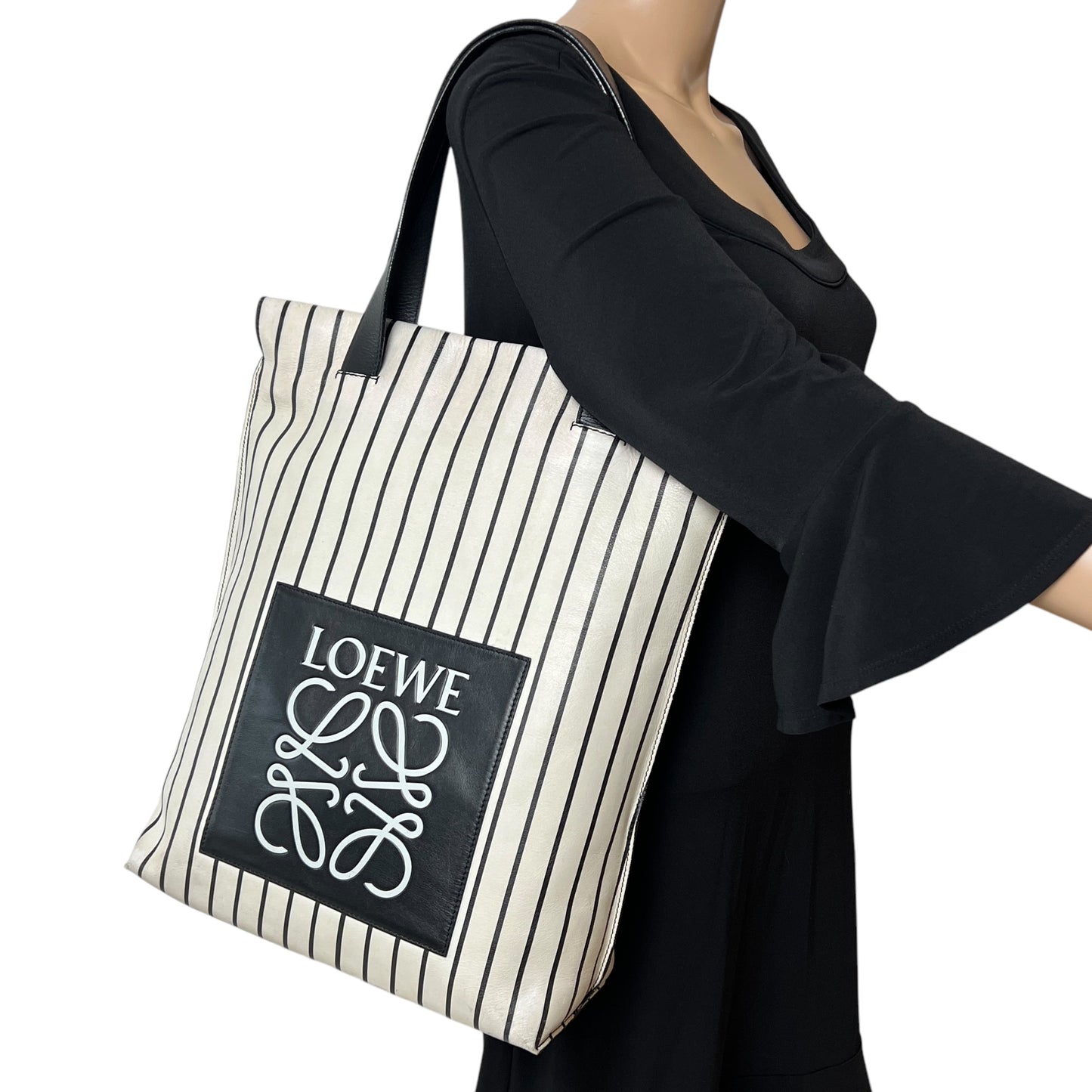 Loewe Anagram Leather Striped Tote Bag