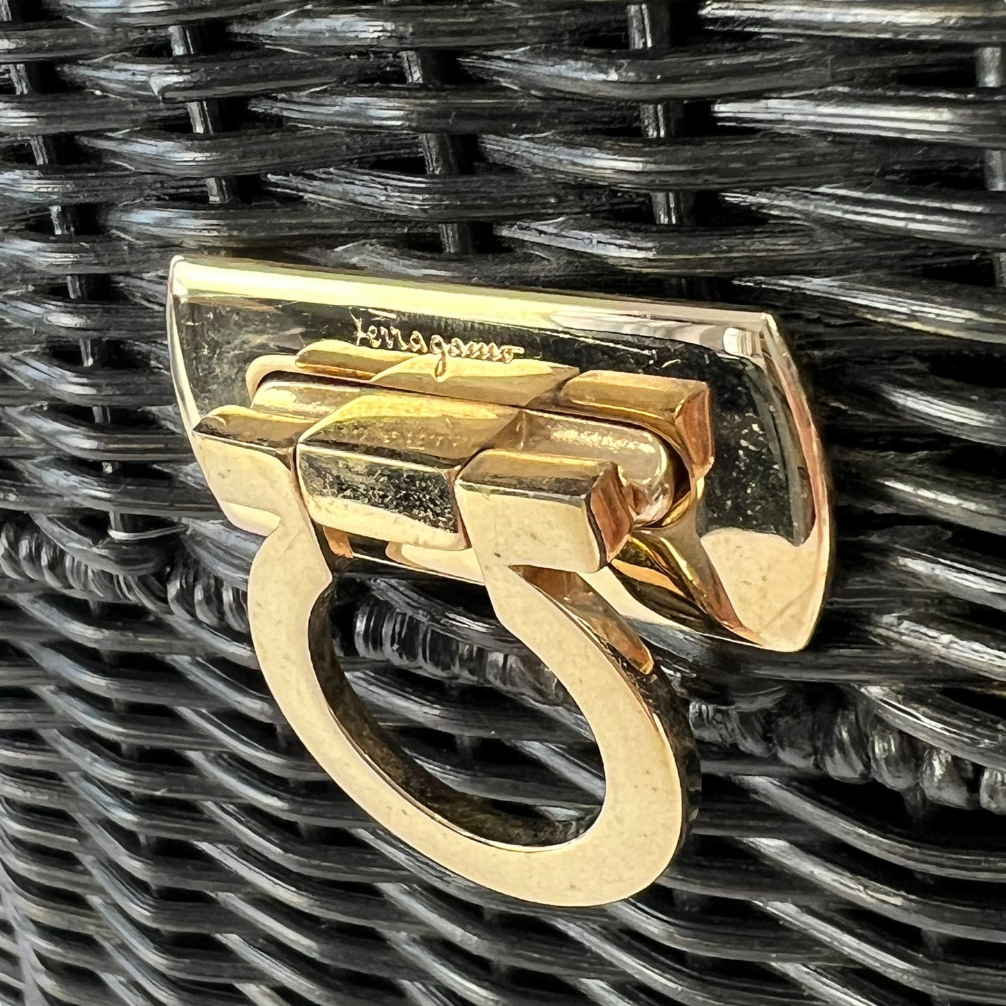 Ferragamo Gancini Wicker Top Handle Bag