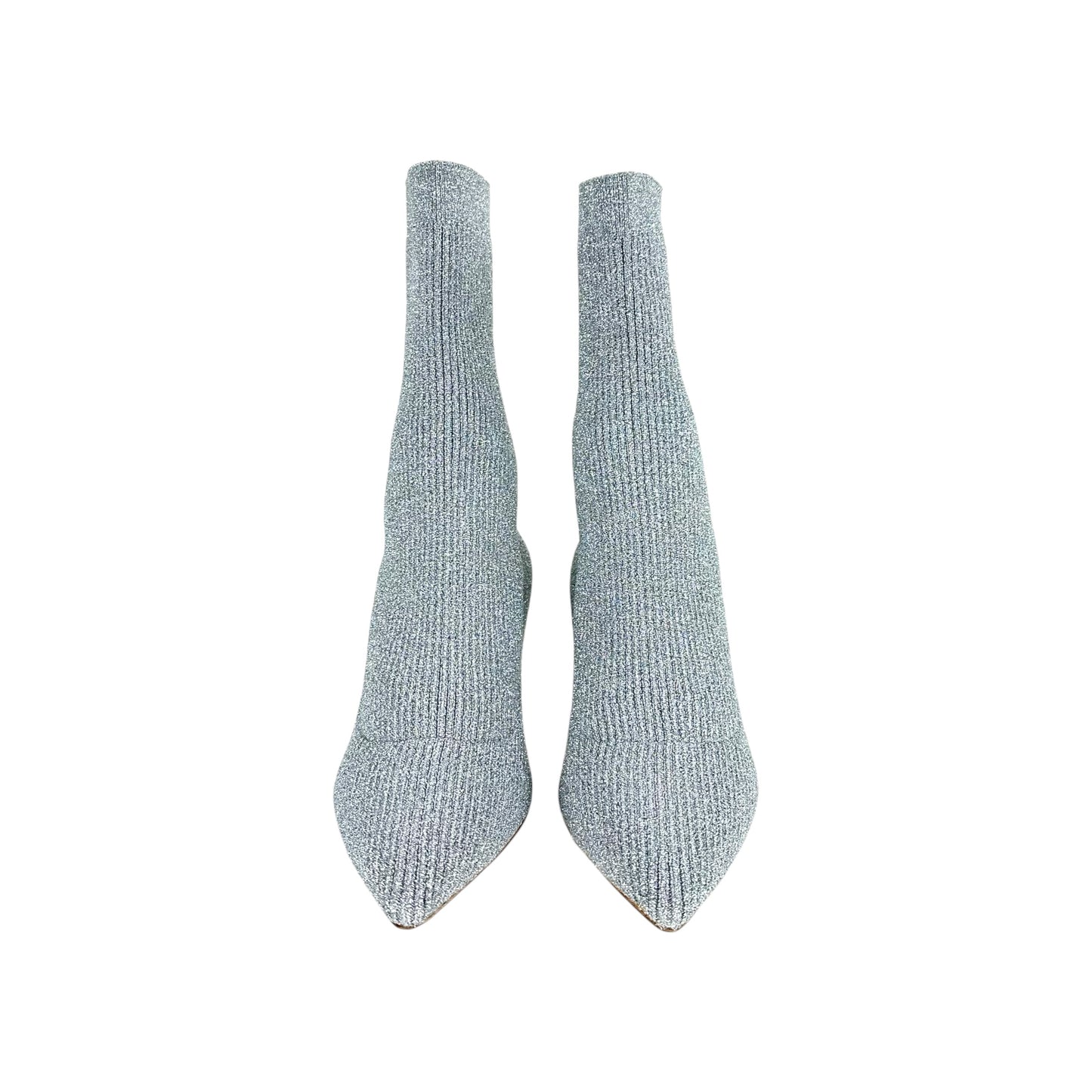 Miu Miu Silver Rhinestone Sock Heeled Boots