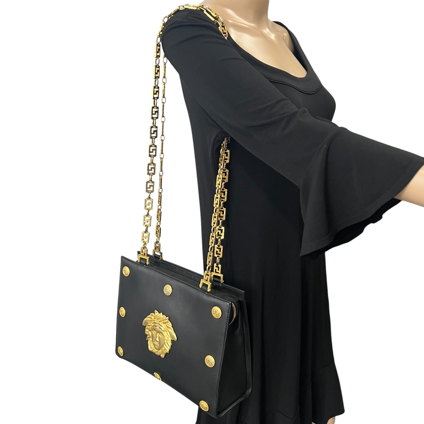 Versace Vintage Medusa Studded Shoulder Bag