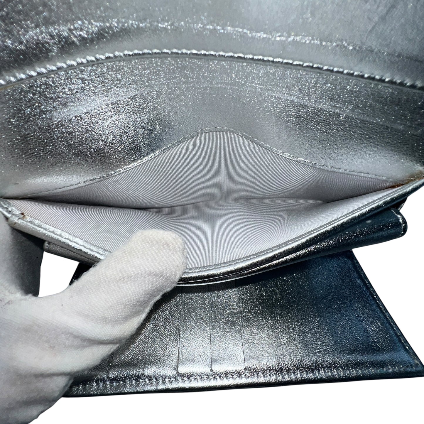 Chanel Matelasse Lambskin Silver Wallet