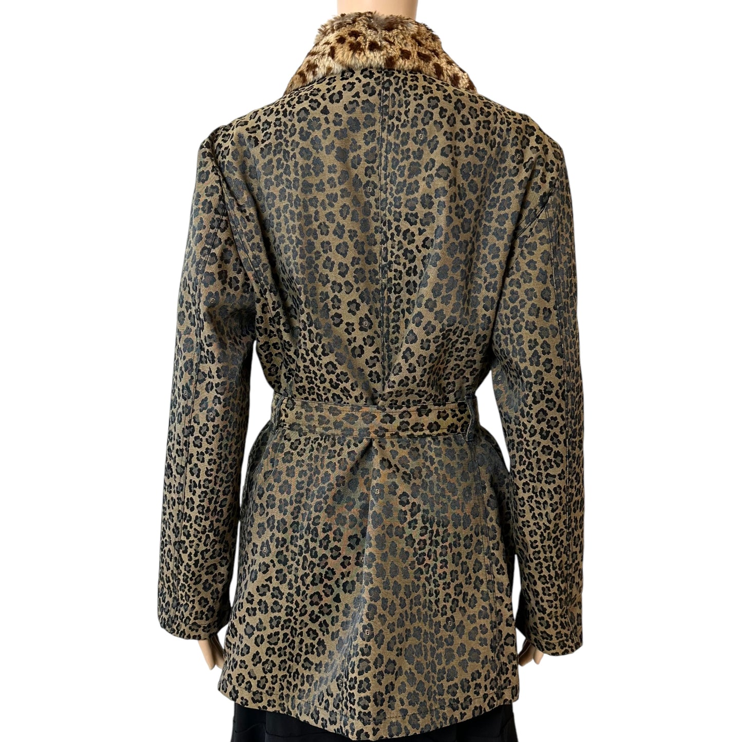 Fendi Vintage Leopard Print Fur Collar Coat