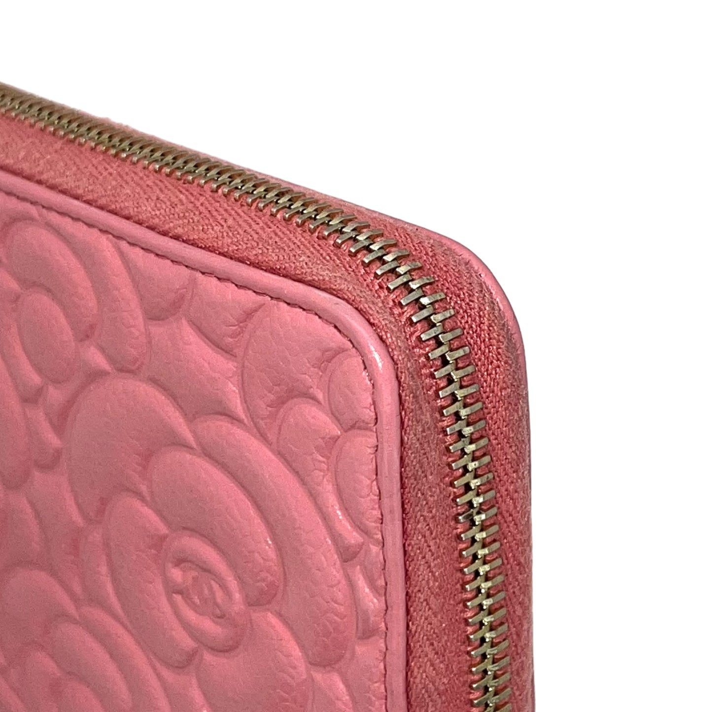Chanel Camellia Caviar Leather Zip Around Wallet