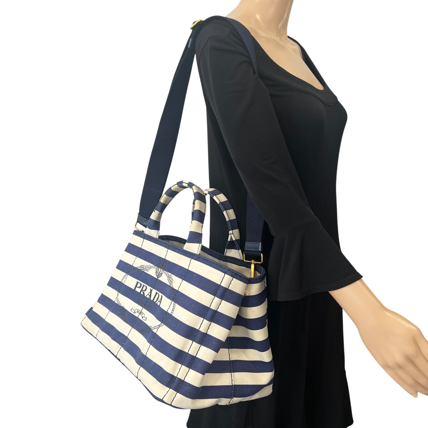 Prada Canapa Striped Tote Bag
