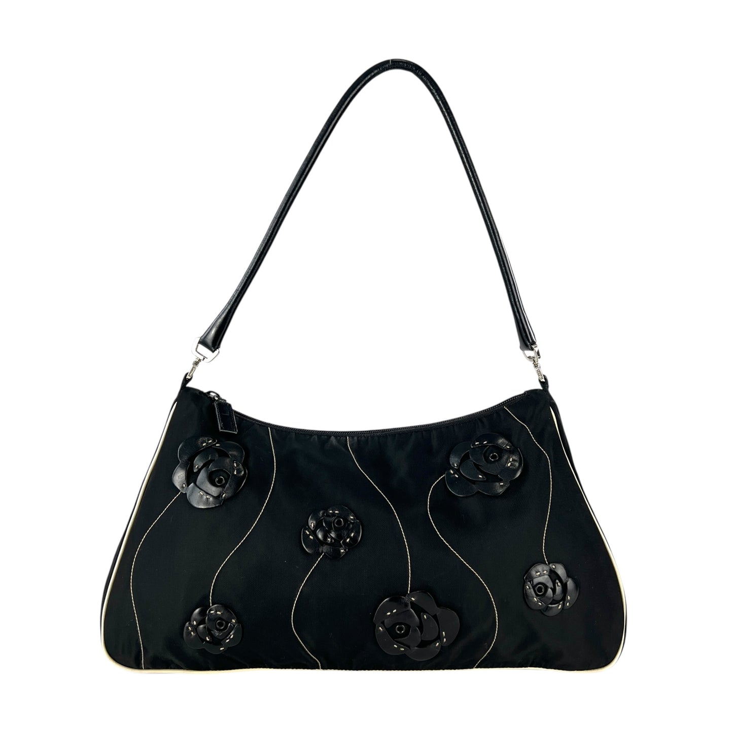 Prada Leather Flower Nylon Shoulder Bag