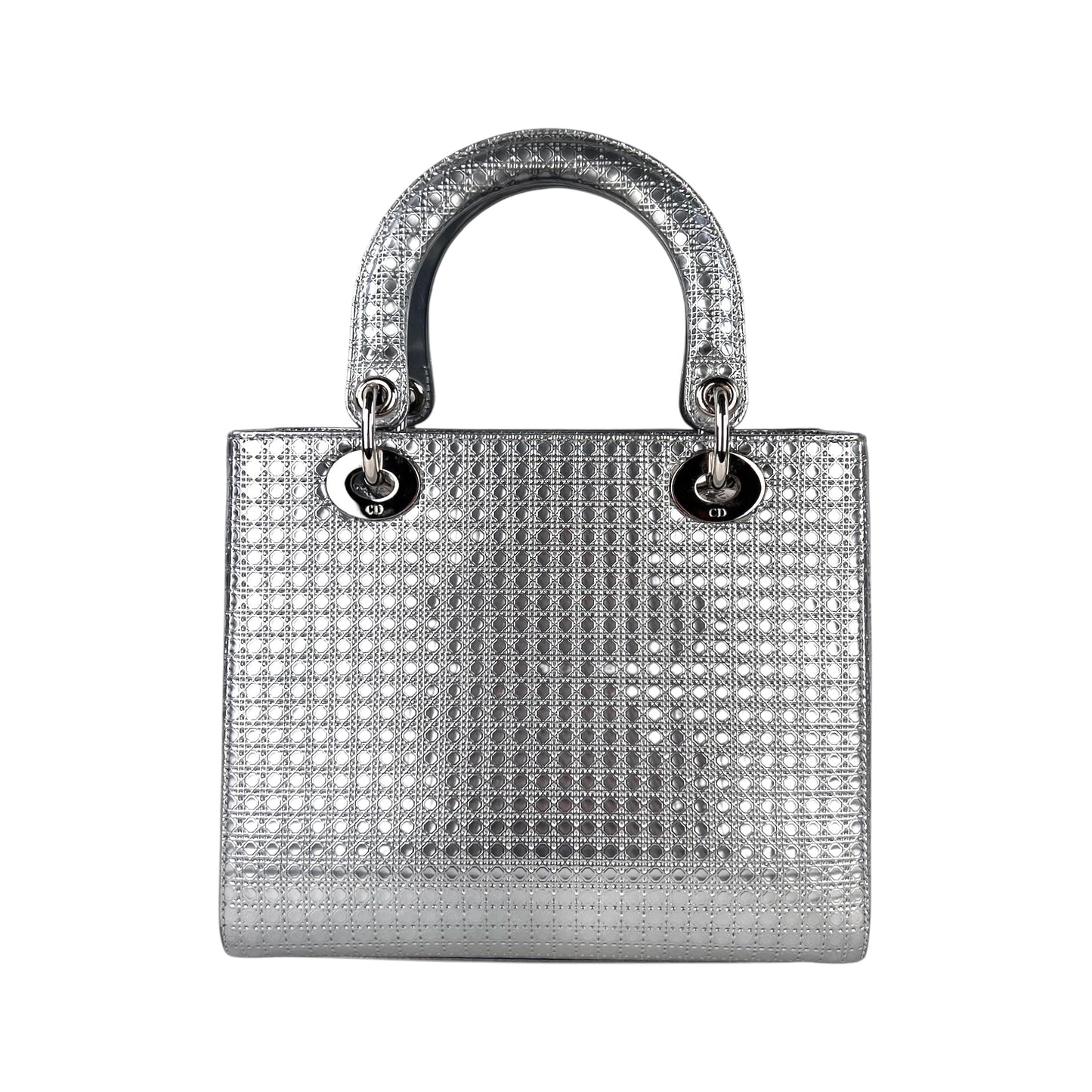 Dior Lady Dior Silver Patent Leather Two-Way Bag