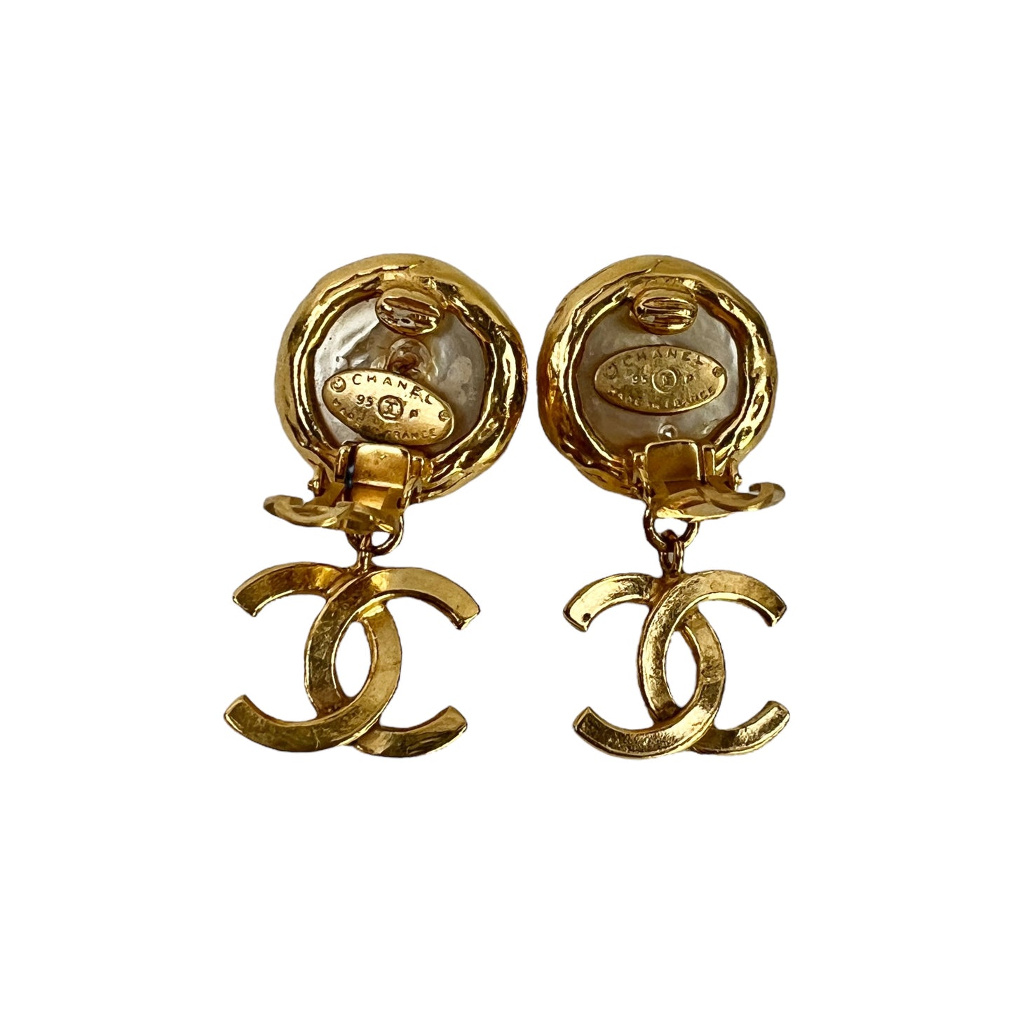 Chanel Vintage CC Faux Pearl Earrings