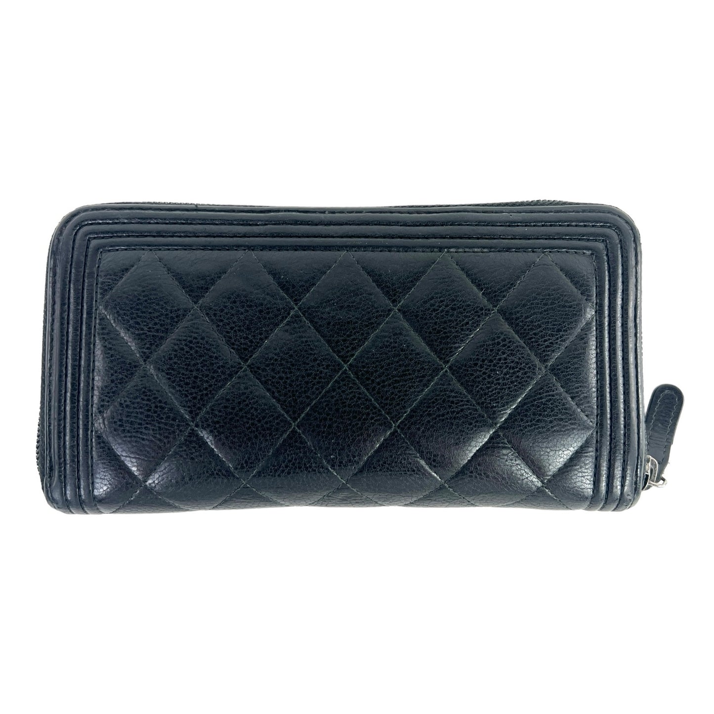 Chanel CC Boy Caviar Leather Zip Around Wallet