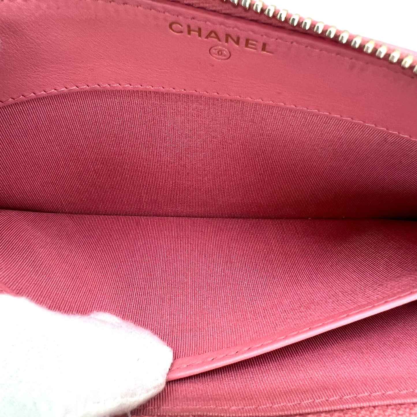 Chanel Camellia Caviar Leather Zip Around Wallet