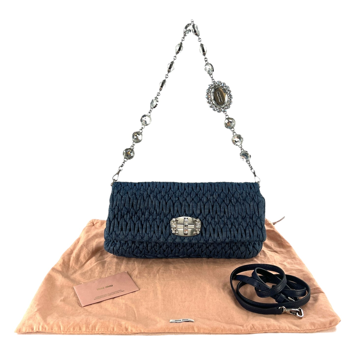 Miu Miu Denim Matelasse Crystal Two-Way Bag
