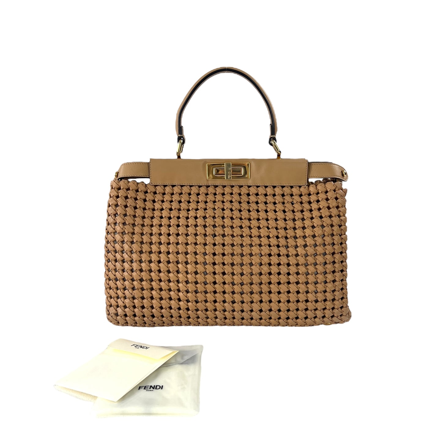 Fendi Peekaboo Interlace Leather Handbag