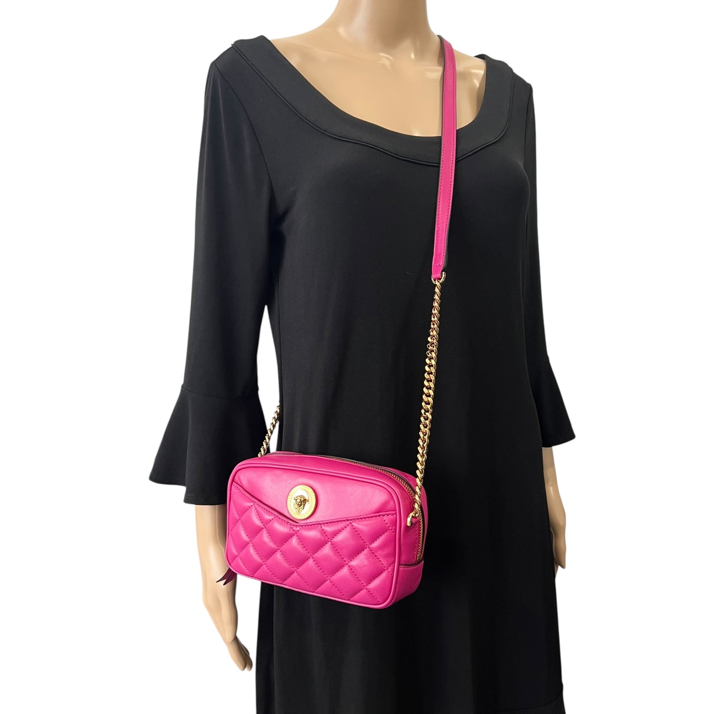 Versace Medusa Pink Quilted Chain Crossbody Bag