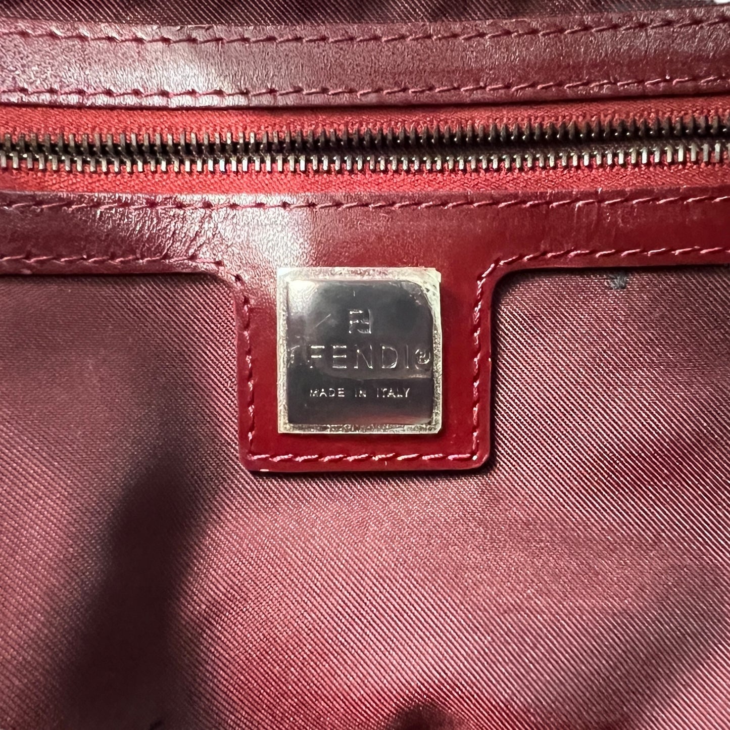 Fendi Zucchino Red Mama Baguette Bag
