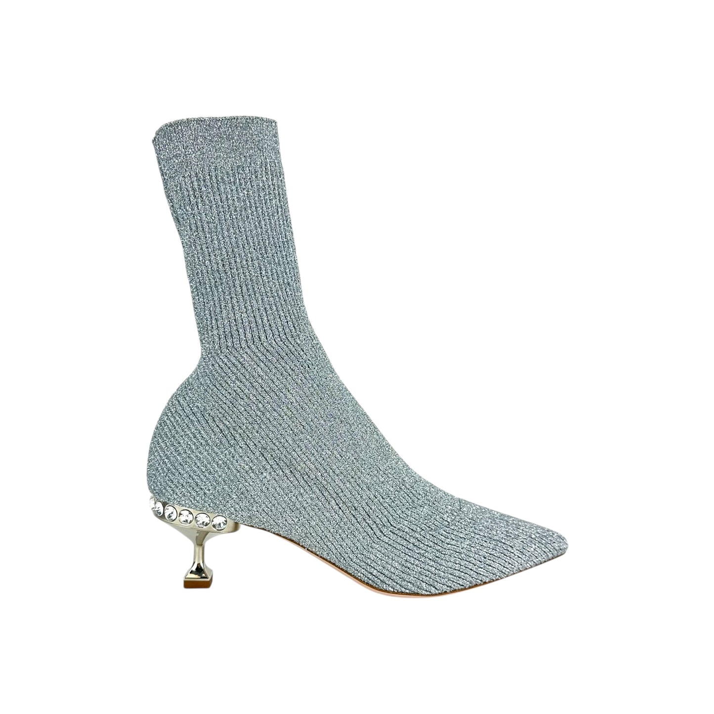 Miu Miu Silver Rhinestone Sock Heeled Boots
