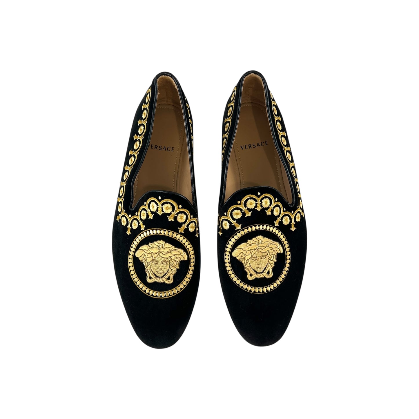 Versace Medusa Embroidered Velvet Loafers
