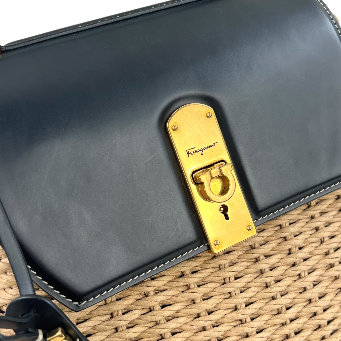 Ferragamo Wicker Top Handle Two-Way Bag