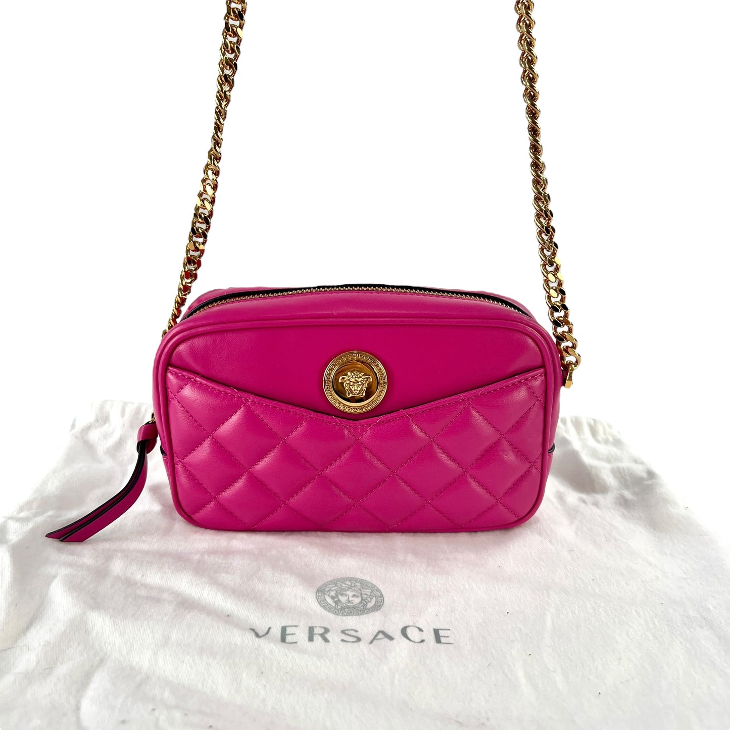 Versace Medusa Pink Quilted Chain Crossbody Bag