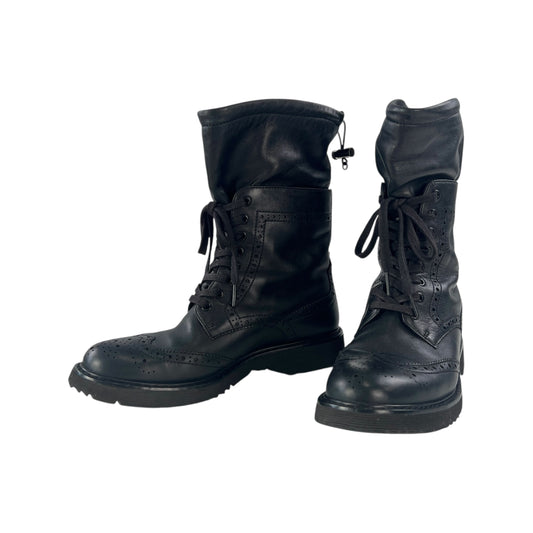 Prada Lambskin Leather Brogue Combat Boots