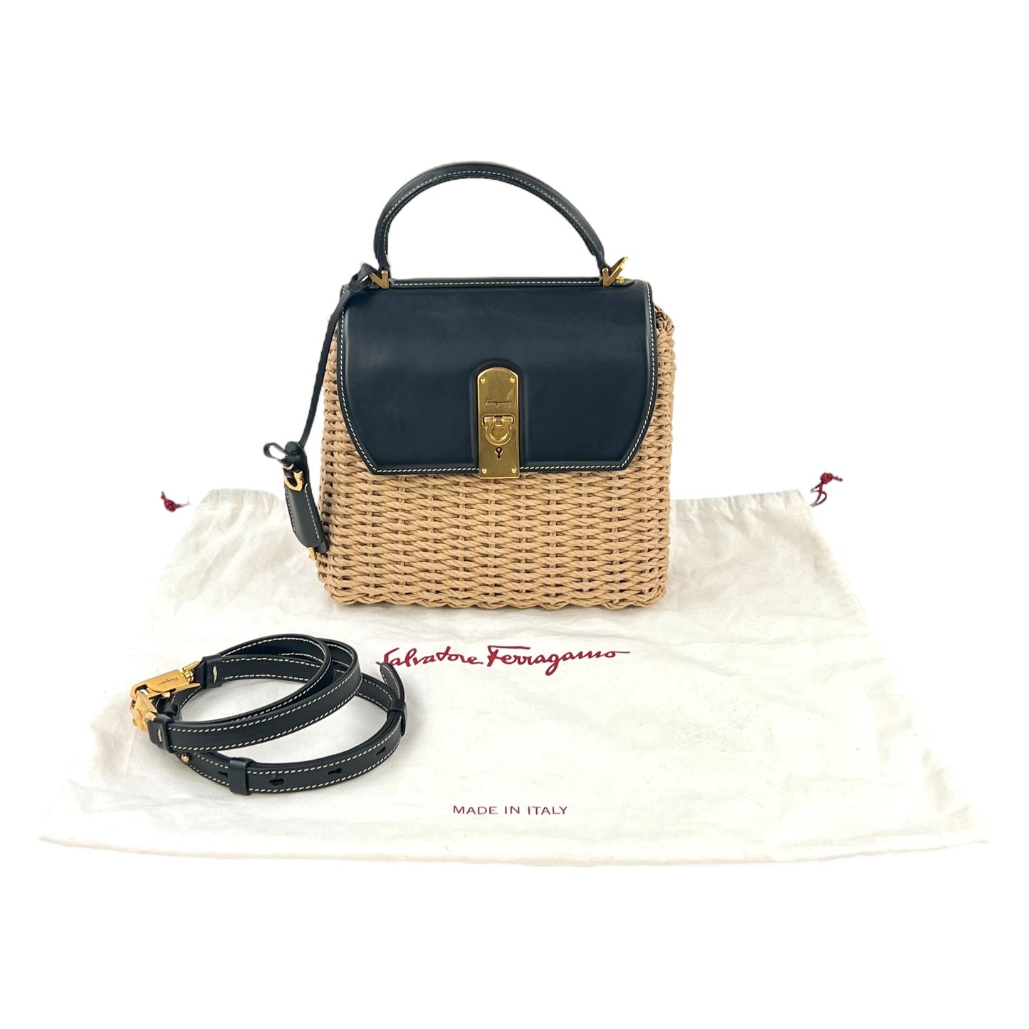 Ferragamo Wicker Top Handle Two-Way Bag