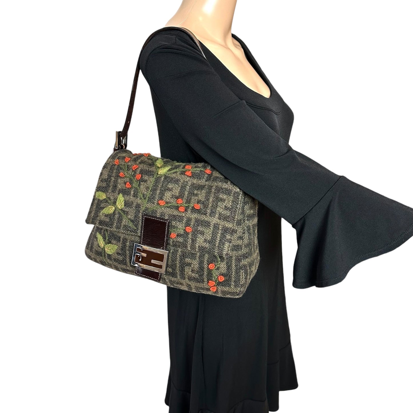 Fendi Zucca Wool Mama Baguette Bag