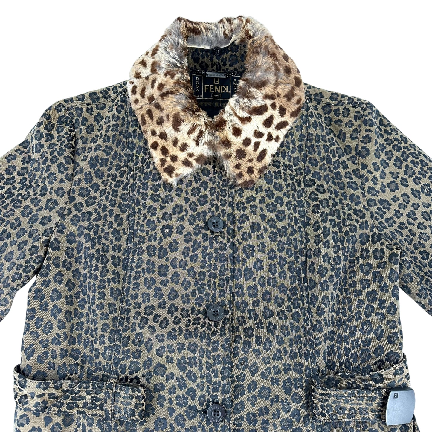 Fendi Vintage Leopard Print Fur Collar Coat
