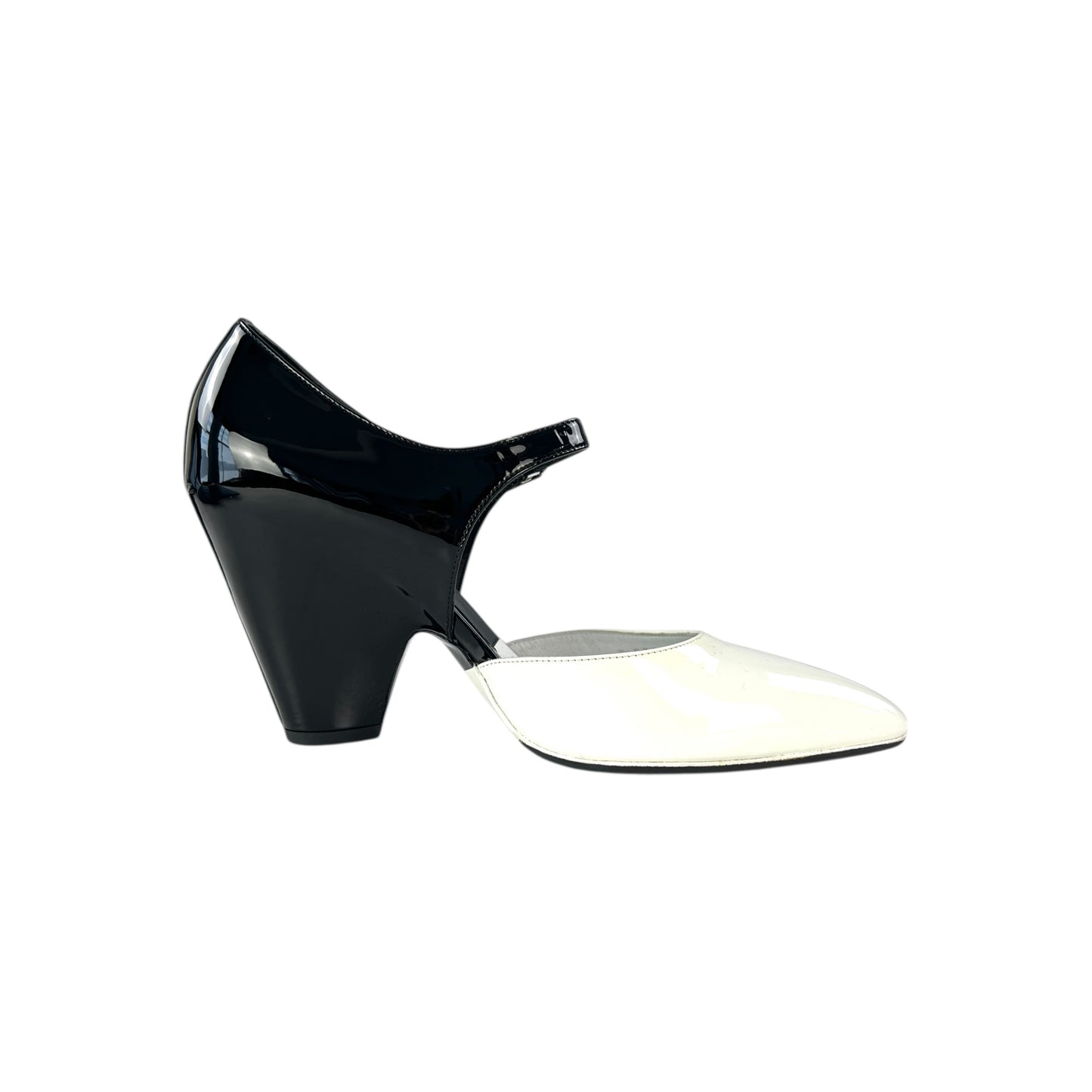 Chanel CC Black & White Patent Leather Pumps