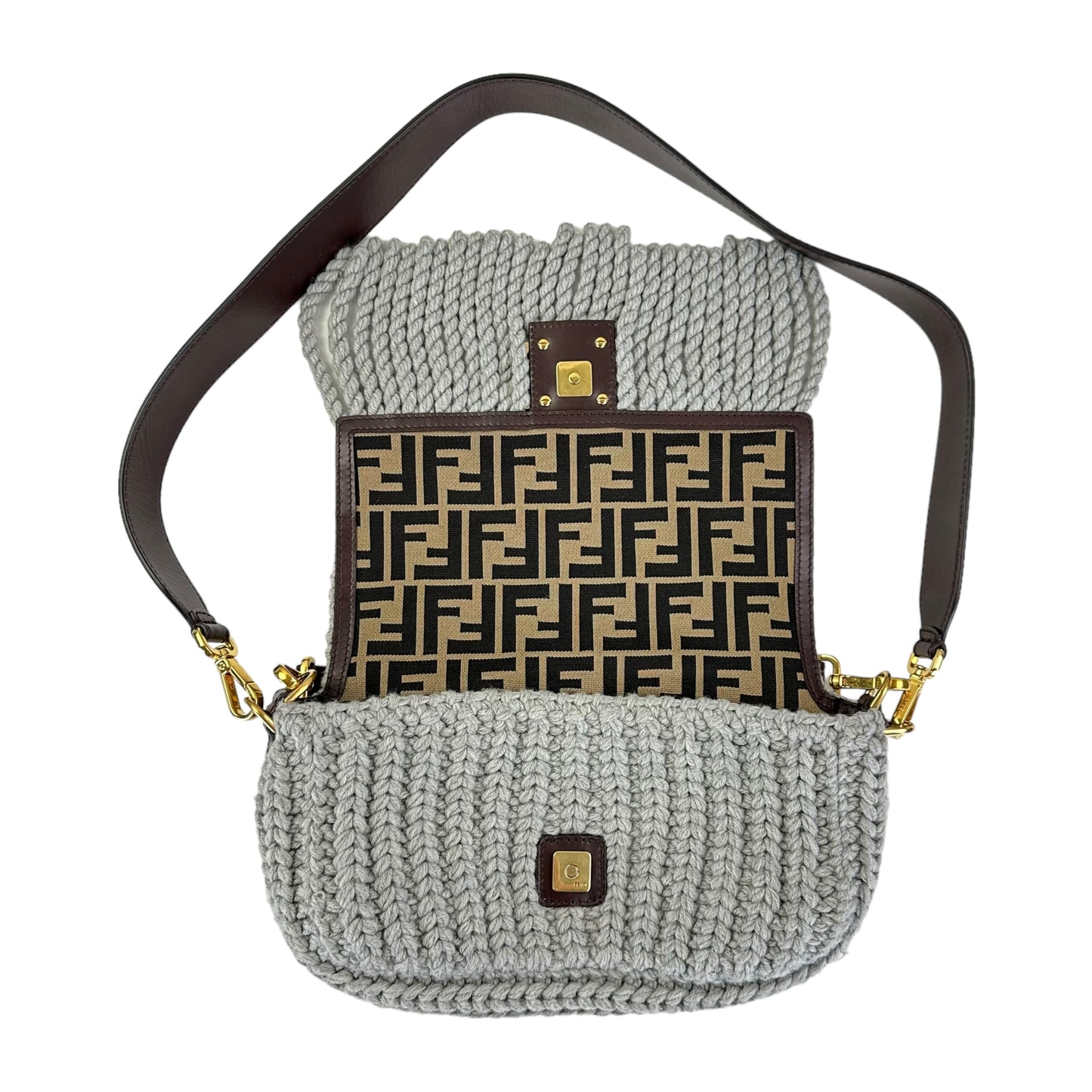 Fendi Knit Fringe Baguette 2-Way Bag