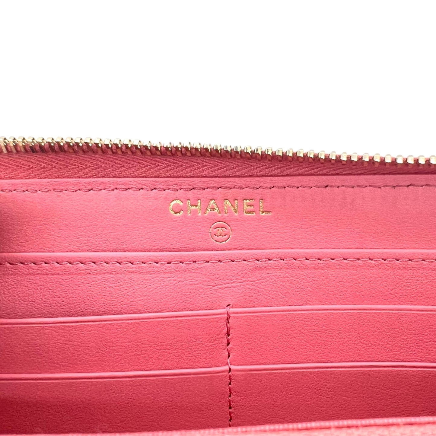 Chanel Camellia Caviar Leather Zip Around Wallet