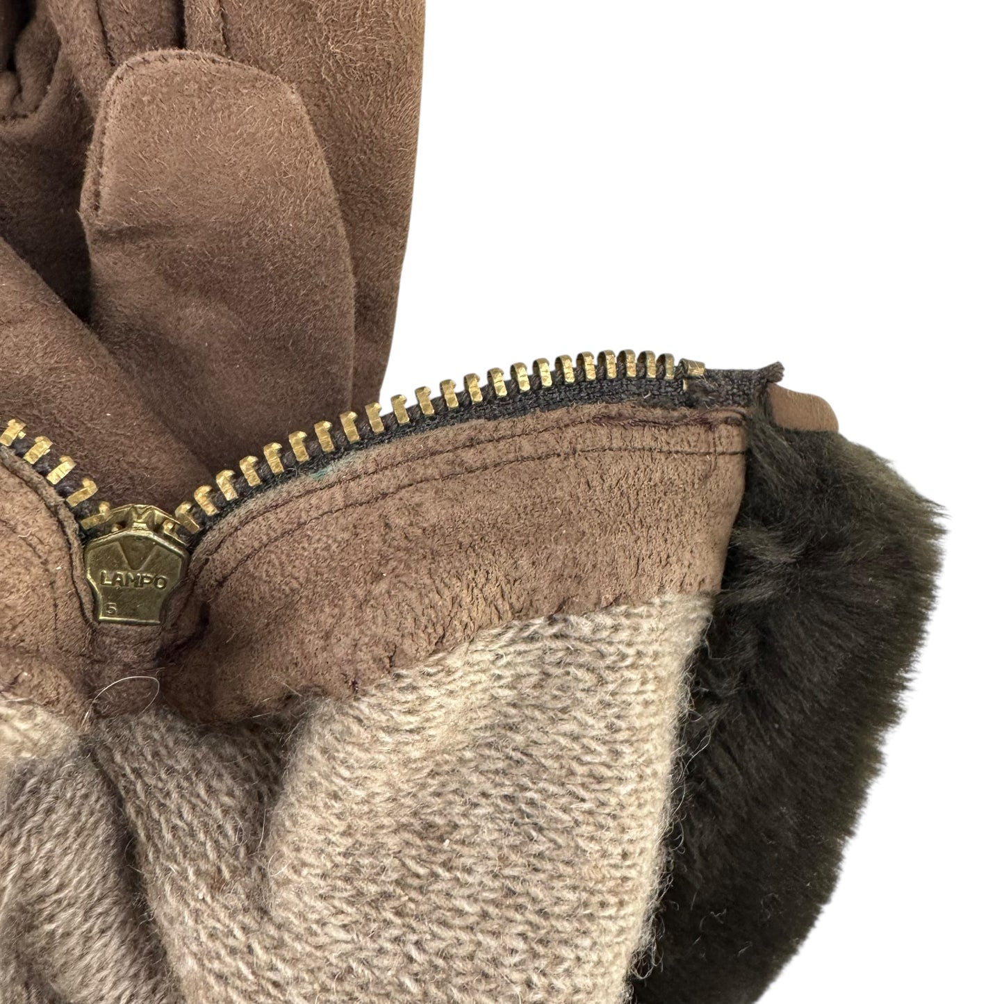 Fendi Brown Suede and Fur Gloves