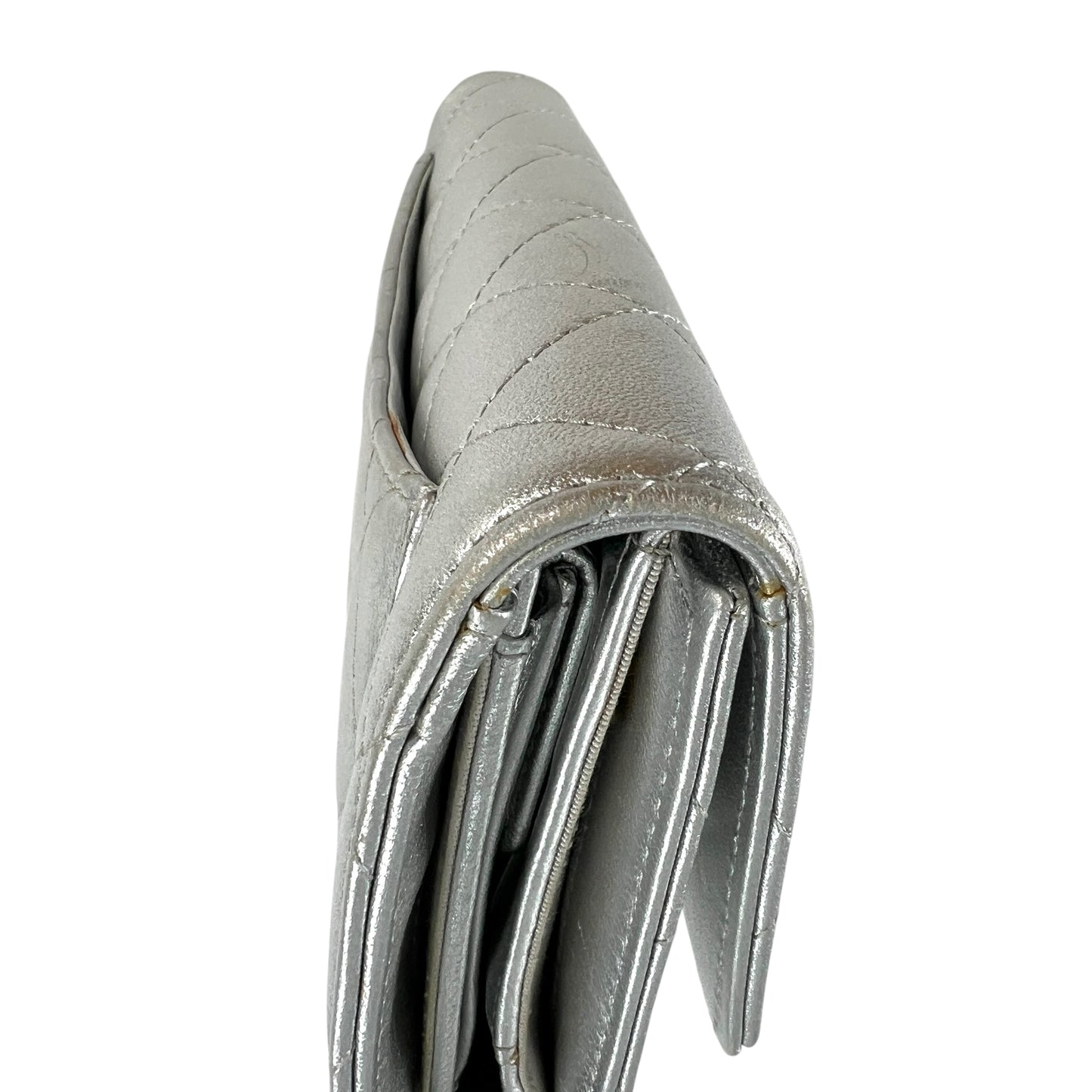 Chanel Matelasse Lambskin Silver Wallet