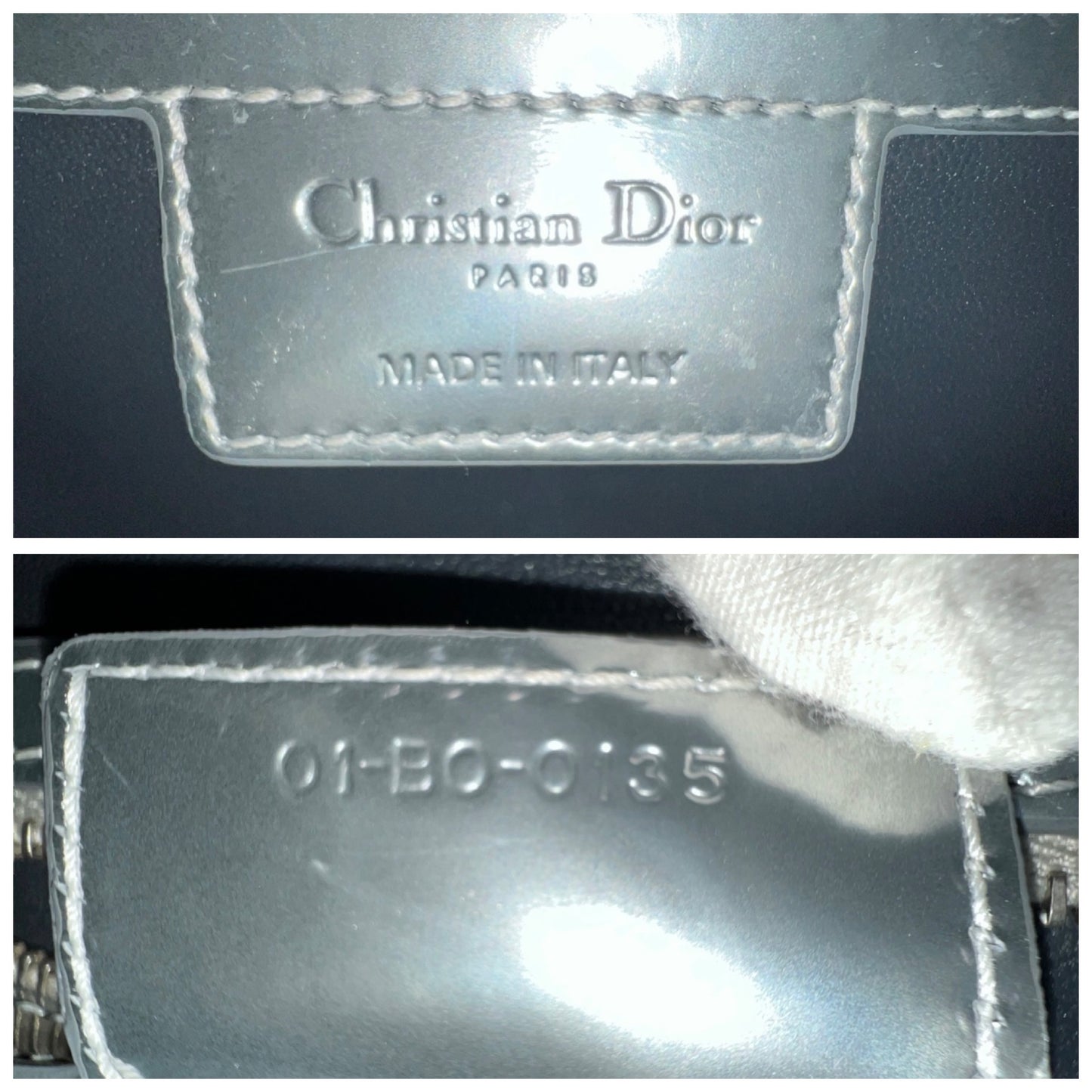 Dior Lady Dior Silver Patent Leather Two-Way Bag