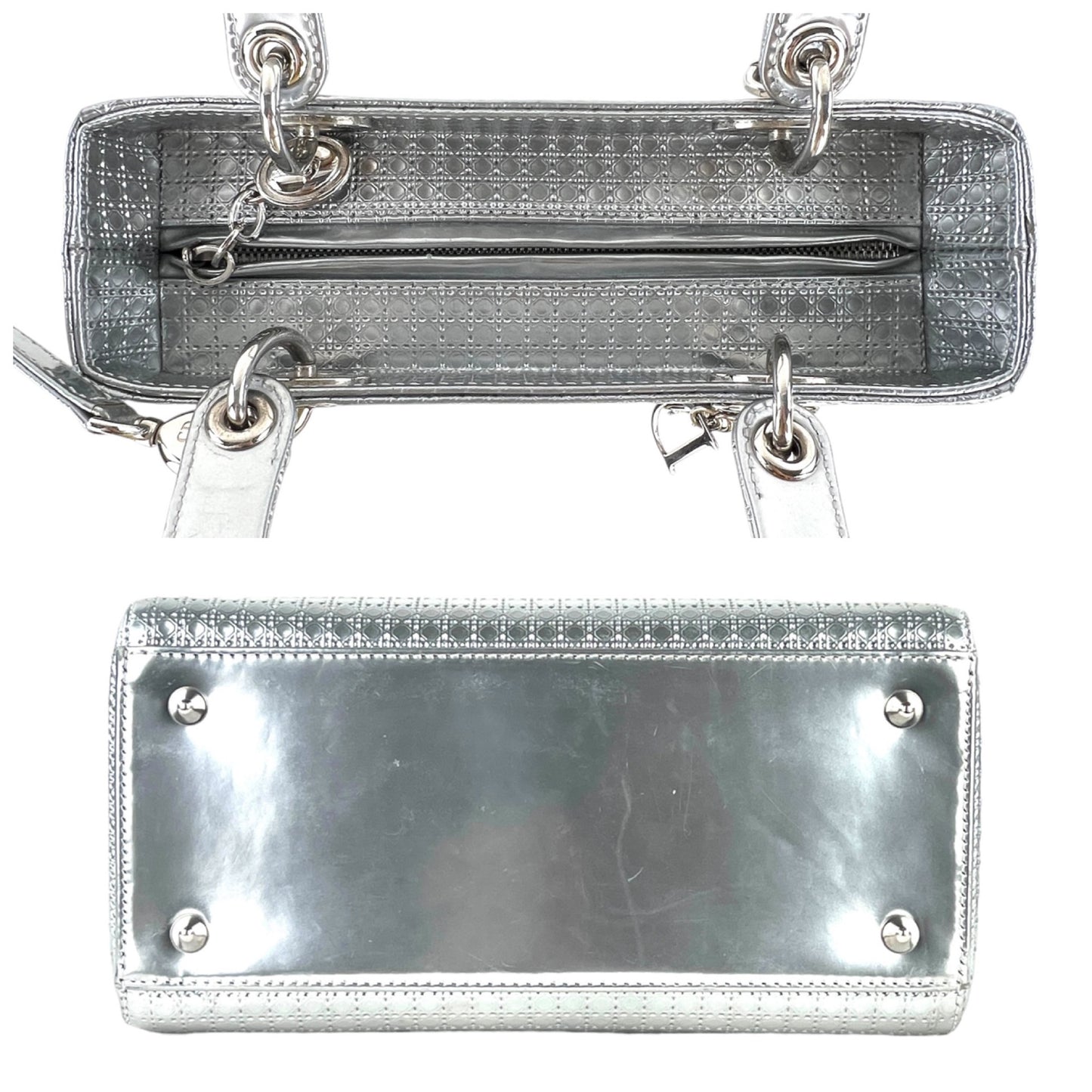 Dior Lady Dior Silver Patent Leather Two-Way Bag