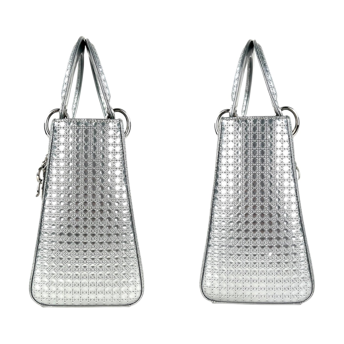 Dior Lady Dior Silver Patent Leather Two-Way Bag