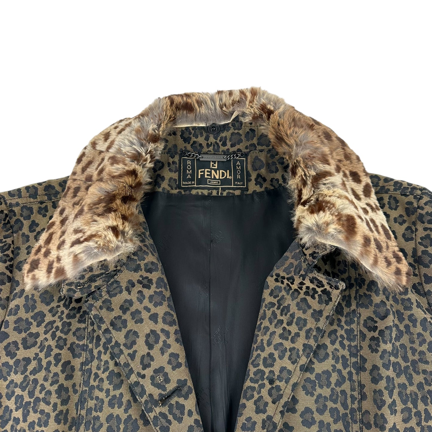 Fendi Vintage Leopard Print Fur Collar Coat